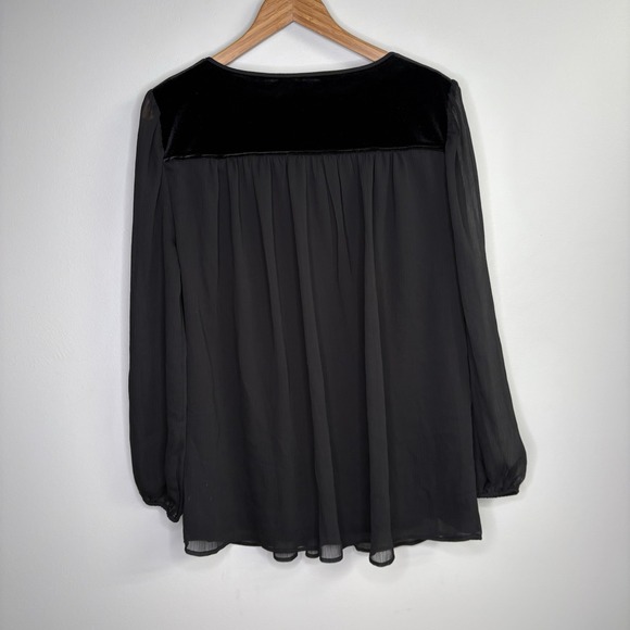 Susan Graver Artisan Women Blouse 12 Black Velvet Velour Chiffon Cocktail Mature - Picture 10 of 11